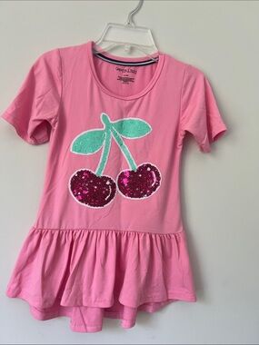 Colette Lilly Pink Sequin Cherry Short Sleeve Peplum Tee